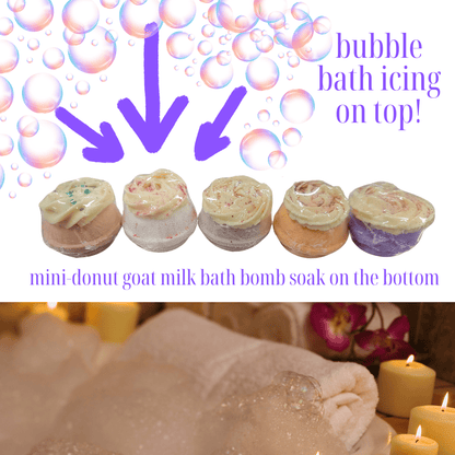 Bubble bath and Goat Milk Bath Soak Mini Donut-colored with clay