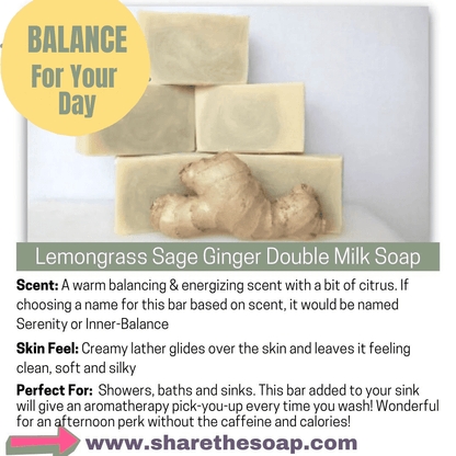 Lemongrass Sage Ginger Double Milk Soap with Tallow, Shea, Cocoa Butter & Coconut Oil-BAR of soap